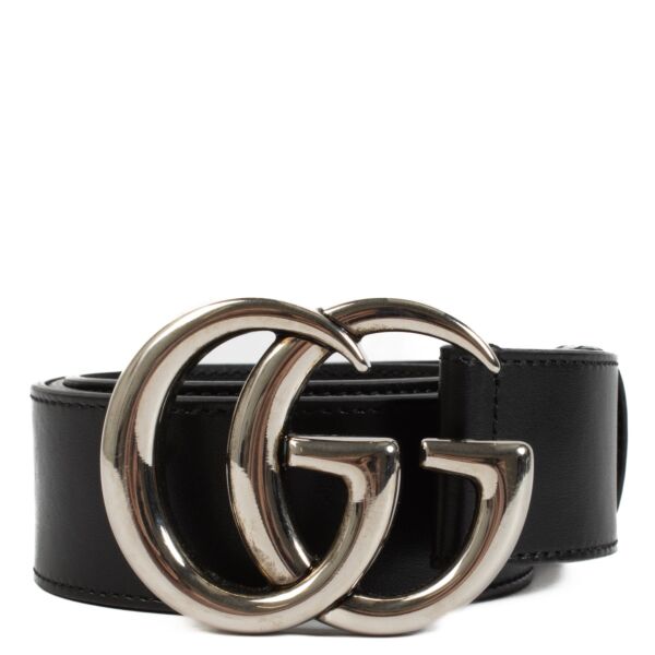 The Gucci Black GG Marmont Belt in Size 95 features the iconic GG logo and silver hardware, offering a sleek, stylish accessory perfect for elevating any outfit. Shop now on Labellov.com. 