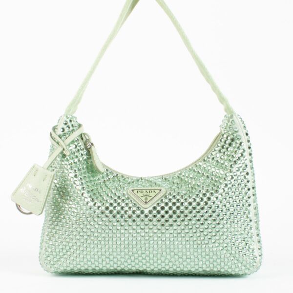 Authentic second hand Prada Green Crystal Satin Top handle bag on labellov.com