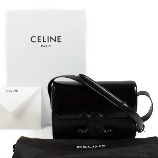 Celine All Black Shiny Calfskin Teen Triomphe Bag
