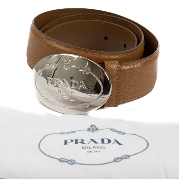 Prada Camel Saffiano Leather Belt - Size 80