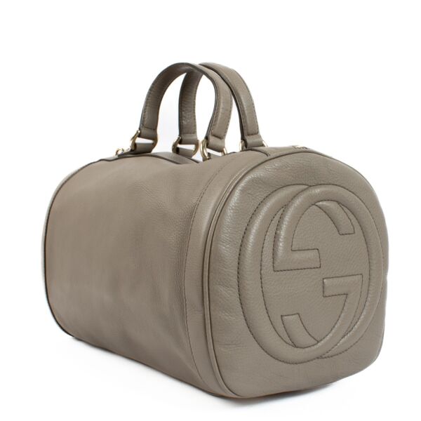 Gucci Taupe Leather Boston Bag