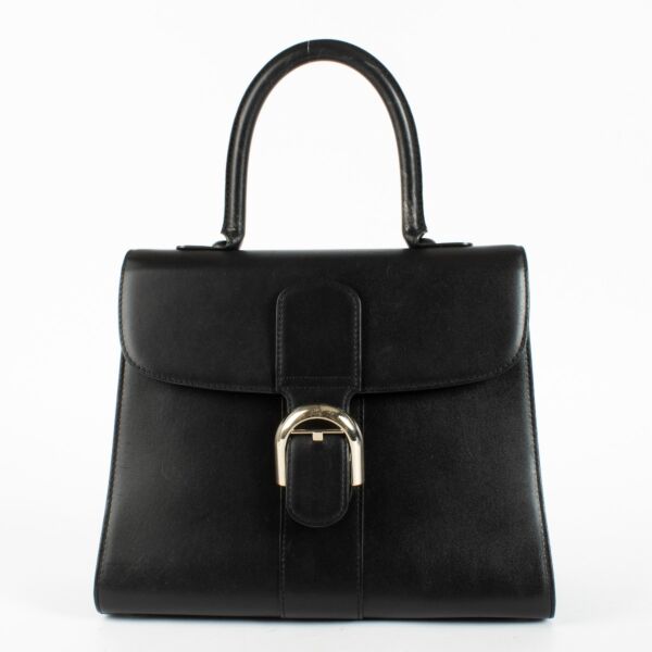 Delvaux Black Box Calf Brillant MM handbag with silver buckle at Labellov.com