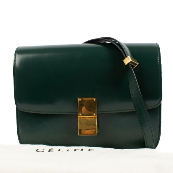 Celine Green Brushed Calfskin Medium Classic Box Bag