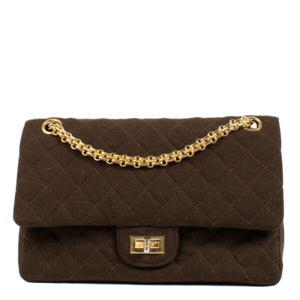 Shop 100% authentic second hand Chanel Brown Jersey Medium 2.55 Bag on Labellov.com