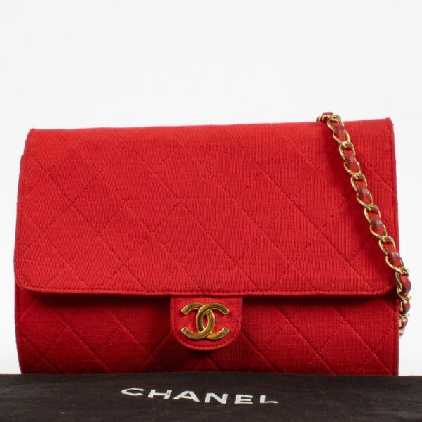 Chanel Vintage Red Jersey Classic Chain Bag