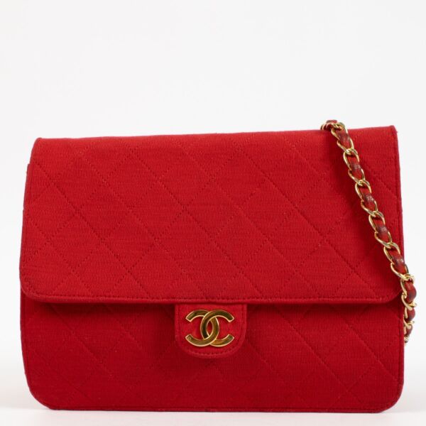 Chanel Vintage Red Jersey Classic Chain Bag