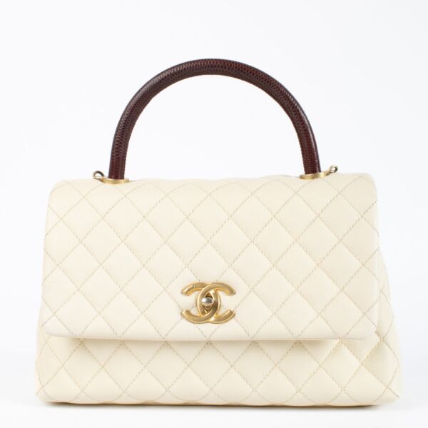 Chanel Cream and Burgundy Large Coco Top Handle Bag