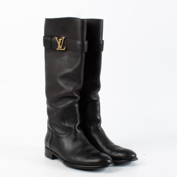 Louis Vuitton Black Leather LV Logo Boots - Size 39
