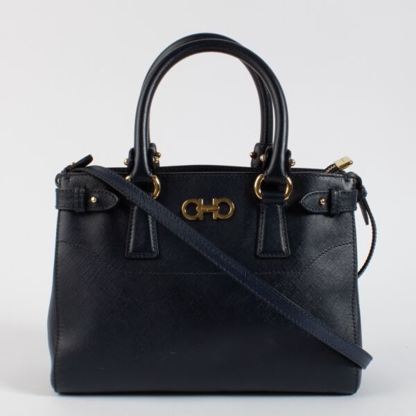 Ferragamo Blue Beky Small Top Handle Bag