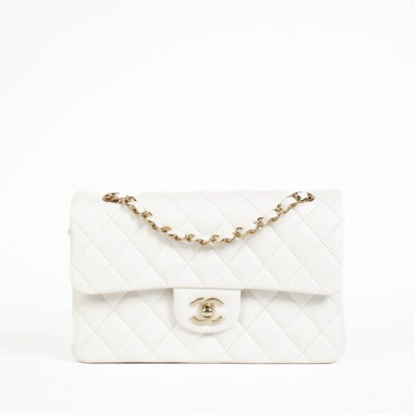 Authentic Chanel White Caviar Small Classic Flap Bag on Labellov.com