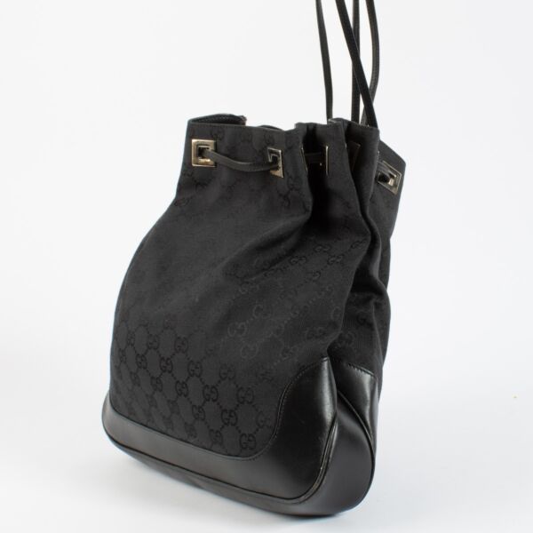 Gucci Black GG Canvas Drawstring Backpack