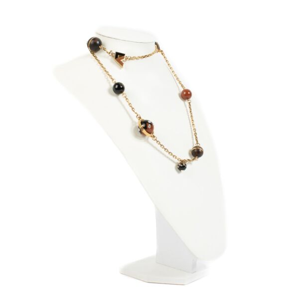 Louis Vuitton Gold Crystal Wood Ball Long Necklace