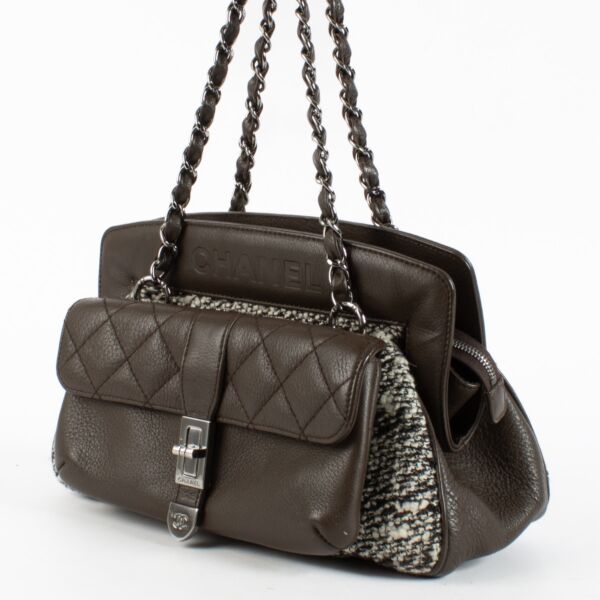 Chanel Brown Leather/Tweed 2.55 Frame Shoulder Bag