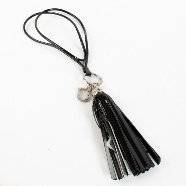 Delvaux Black Patent Tassel Necklace with silver hardware at Labellov.com