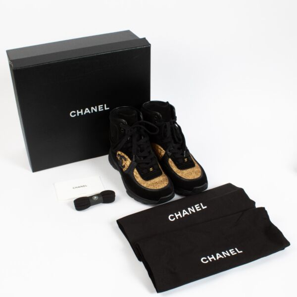 Chanel 19A Black/Gold High Top Sneakers - Size 37