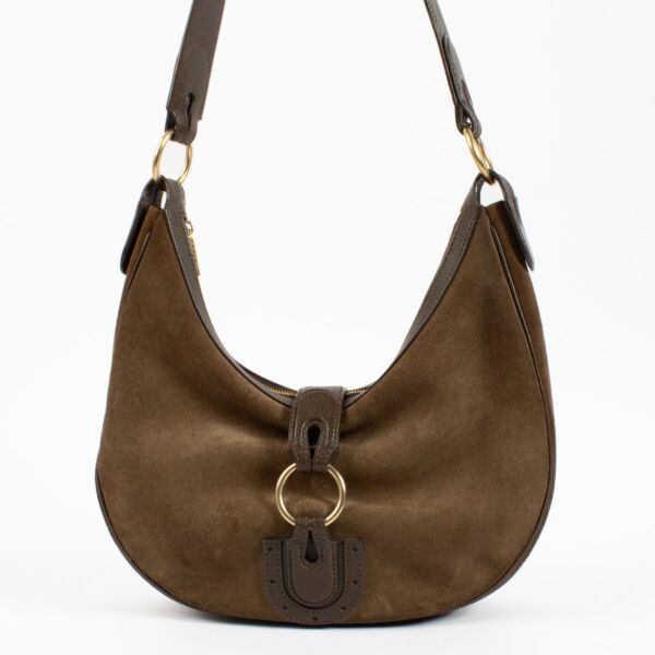 Delvaux Brown Suede Camille PM Hobo Bag