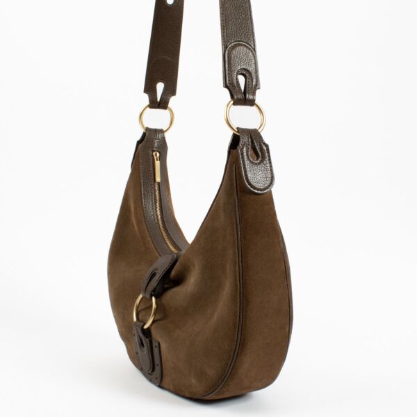 Delvaux Brown Suede Camille PM Hobo Bag