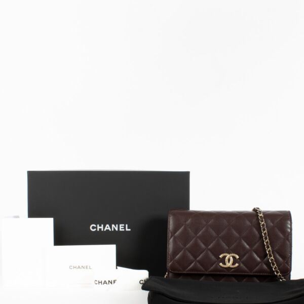 Chanel Dark Brown Caviar Wallet On Chain