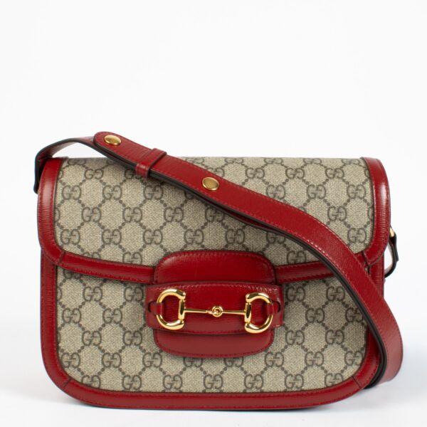 Authentic second-hand Gucci Red/GG Supreme Horsebit 1955 Medium Bag on labellov.com