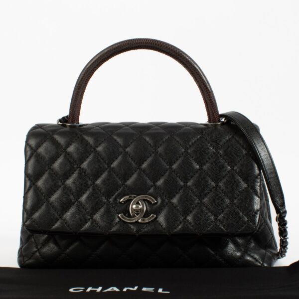 Chanel Black Caviar/Lizard Large Coco Handle Bag