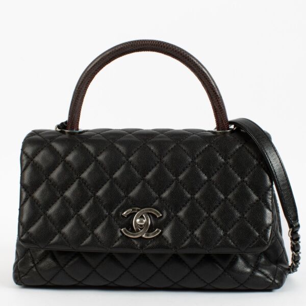 Chanel Black Caviar/Lizard Large Coco Handle Bag