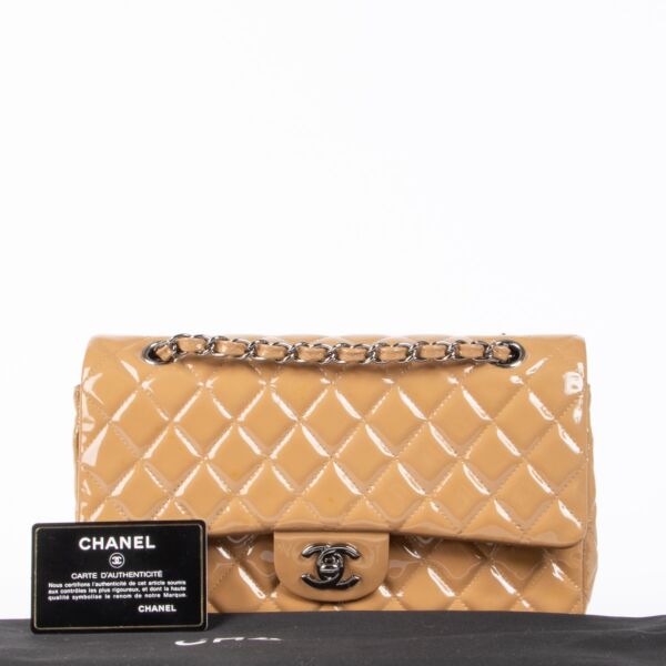 Chanel Dark Beige Patent Leather Medium Classic 11.12 Handbag