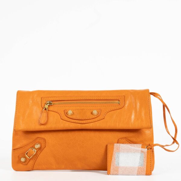 Balenciaga Orange Lambskin Motocross Giant 12 Envelope Clutch
