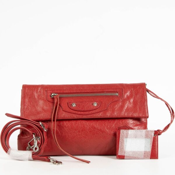 Balenciaga Red Lambskin Motorcross Classic Clutch