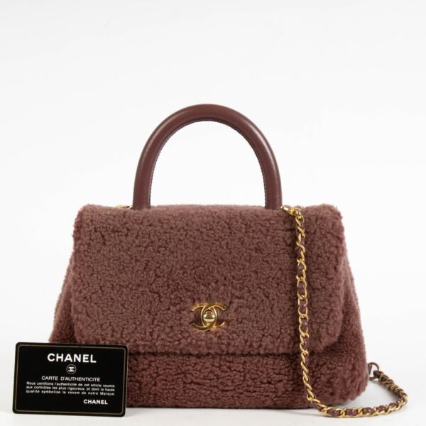 Chanel Burgundy Shearling Small Coco Handle