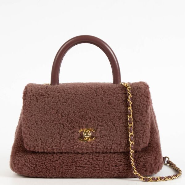 authentic preloved Chanel Burgundy Shearling Small Coco Handle on Labellov.com