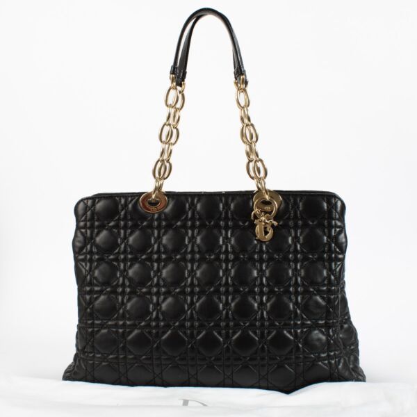 Christian Dior Black Lambskin Cannage Large Soft Lady Tote Bag