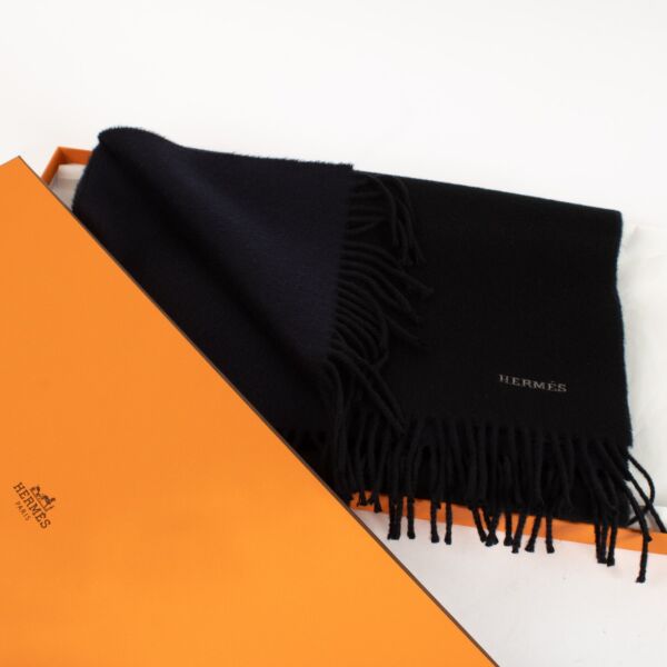 Hermès Recto-Verso Black/Blue Cashmere Scarf