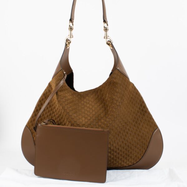 Gucci Brown Micro GG Suede B Large Shoulder Bag
