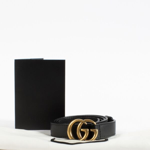 Gucci Black GG Marmont Thin Belt - Size 85