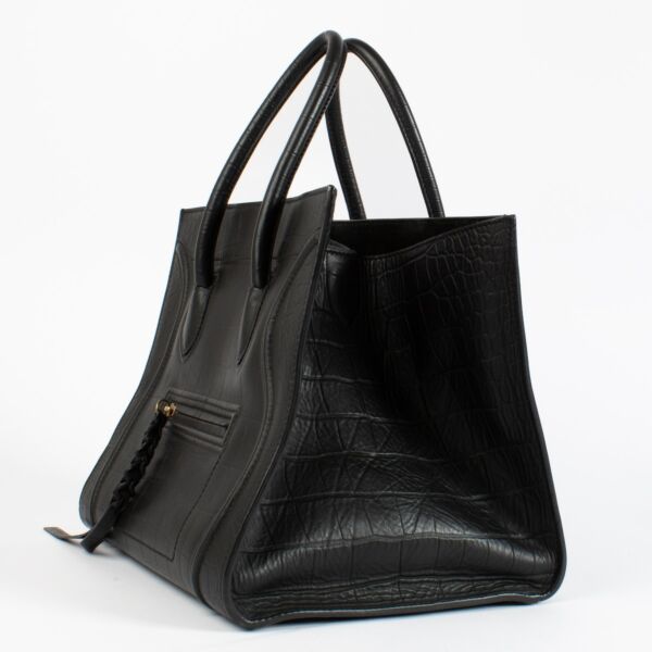 Celine Black Crocodile Embossed Medium Luggage Phantom