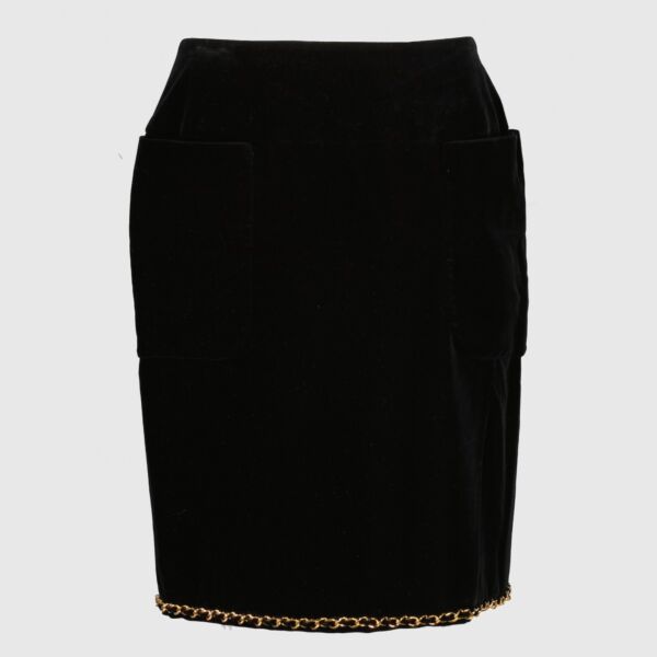 Chanel Vintage Chain Black Velvet Skirt - Size FR40
