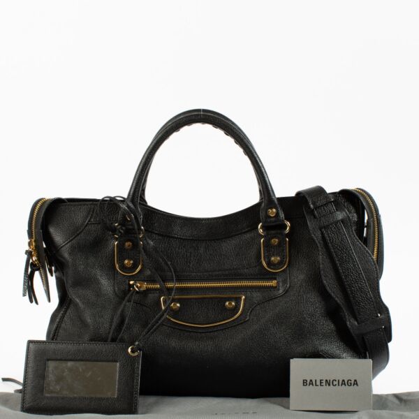 Balenciaga Black Metallic Edge Medium City Bag