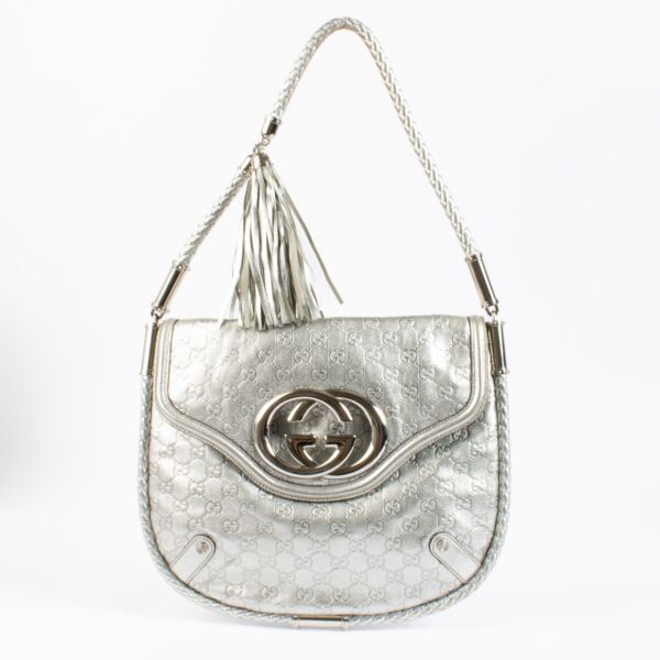 shop 100% authentic second hand Gucci Silver Guccissima Leather Britt Tassel Hobo Bag on Labellov.com