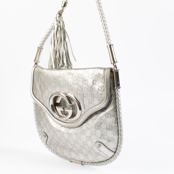 Gucci Silver Guccissima Leather Britt Tassel Hobo Bag