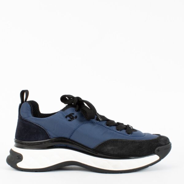 Authentic Preloved Chanel Blue Nylon/Suede Calfskin Sneakers - Size 39 1/2 on Labellov.com