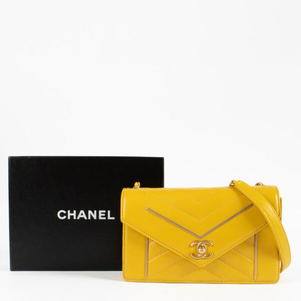 Chanel Yellow Chevron Envelope Flap Bag