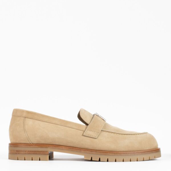 Hermès Beige Argile Suede Faubourg Loafers - Size 40