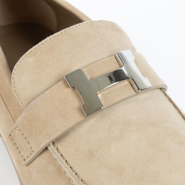 Hermès Beige Argile Suede Faubourg Loafers - Size 40