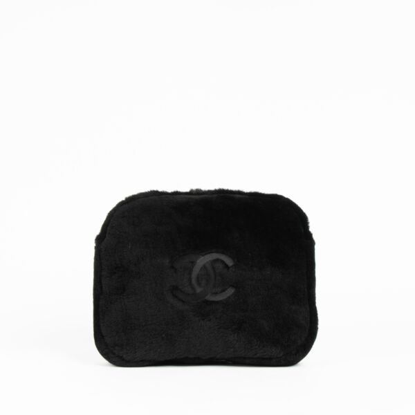 Chanel Black Shearling CC Slippers With Pouch - Size 40