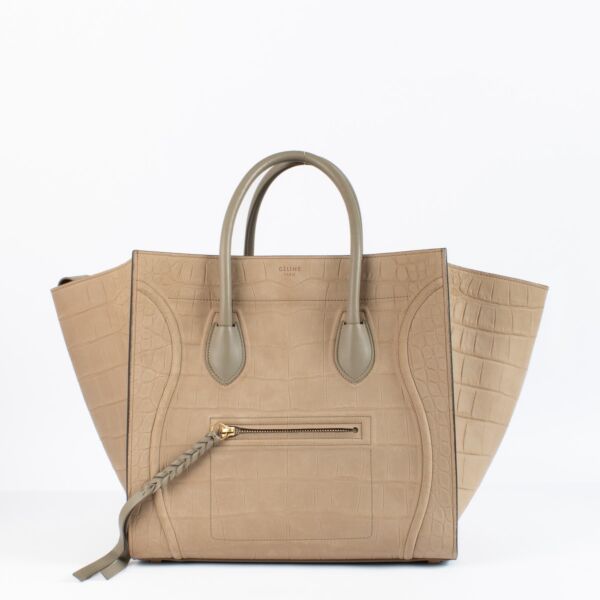 Celine Beige Crocodile Embossed Medium Luggage Phantom Bag