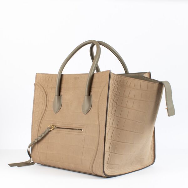 Celine Beige Crocodile Embossed Medium Luggage Phantom Bag