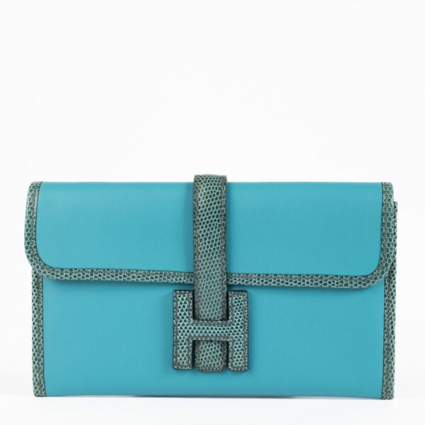 Hermès Jige Duo Wallet Bleu Paon Swift/Lizard
