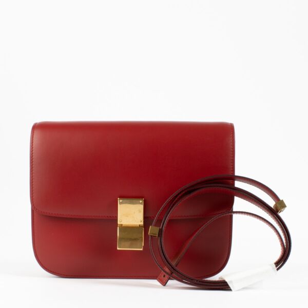 Celine Red Shiny Calfskin Medium Classic Box Bag