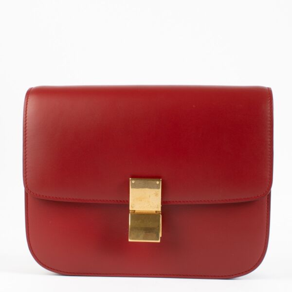 Celine Red Shiny Calfskin Medium Classic Box Bag