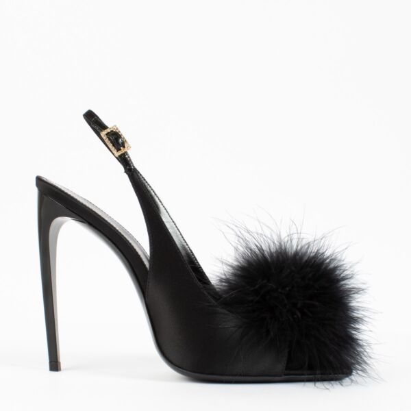 Shop safe online at Labellov in Antwerp, Brussels and Knokke these 100% authentic second hand Saint Laurent Black Satin Mae Slingback Pumps